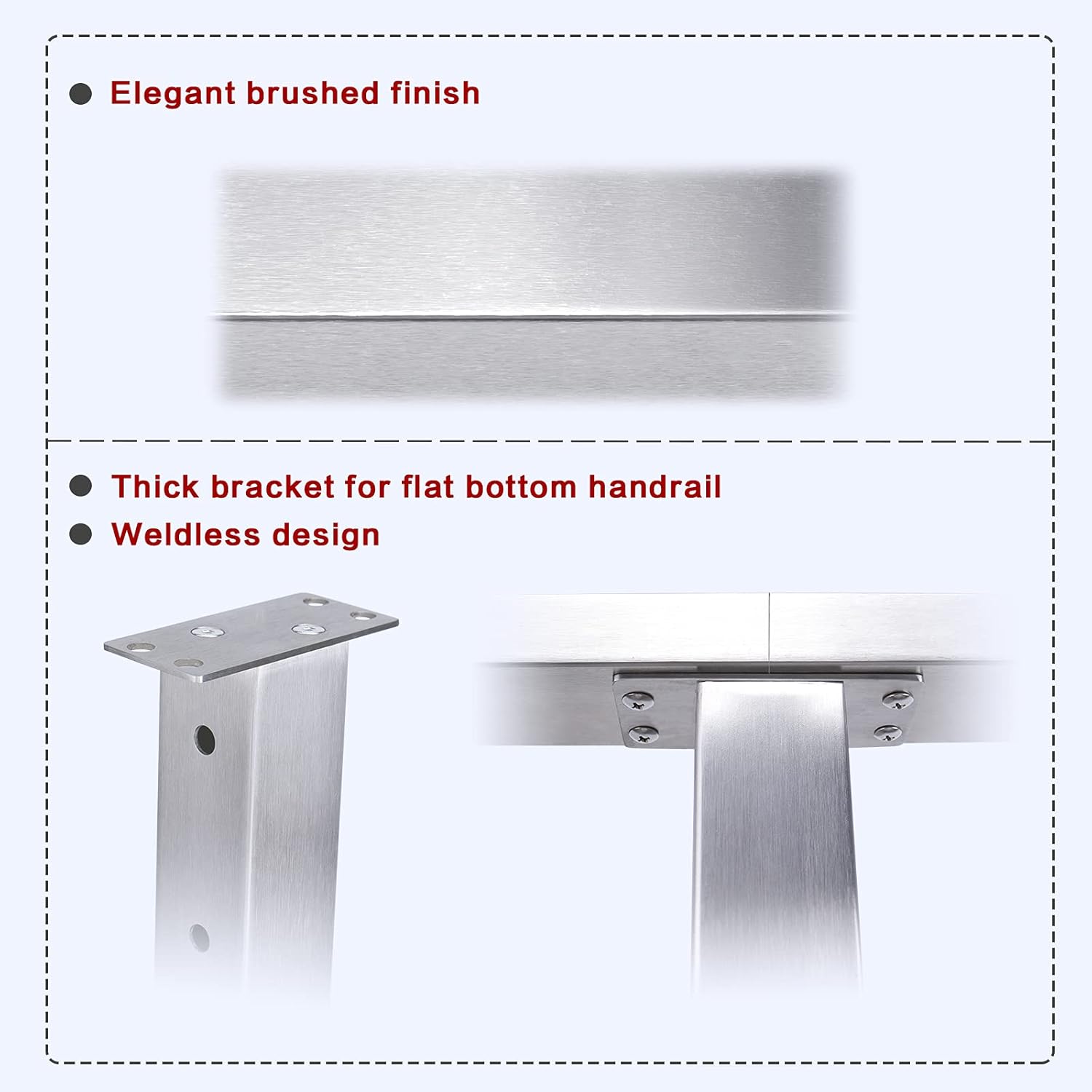 Muzata 4Pack Cable Railing Post Square Weldless Flat top 36x2x2 Stainless Steel Brushed Pre-Drilled Posts Wood Concrete Surface Mount Deck Balustrade