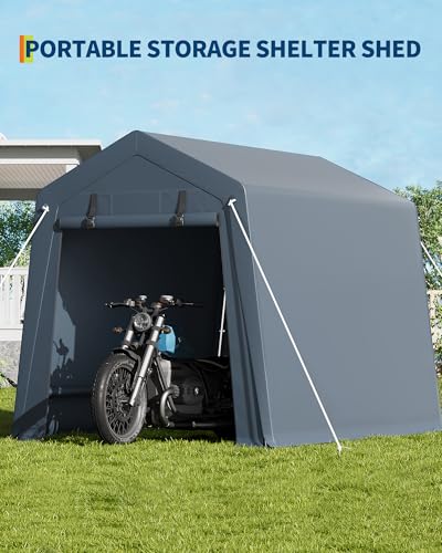 7x10 FT Portable Outdoor Storage Shed with 2 Roll-Up Zipper Doors & Vents, 240G Heavy-Duty Shelter Waterproof PE Tarp