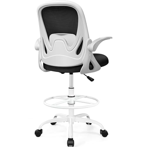Primy Drafting Chair Tall Office Chair with Flip-up Armrests Executive Ergonomic Computer Standing Desk Chair with Lumbar Support and Adjustable