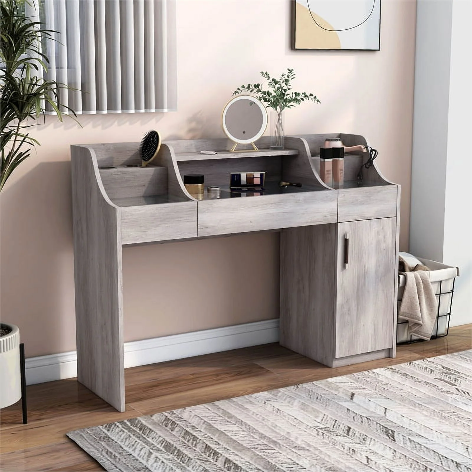 Furniture of America Elm Wood Multi-Storage Vanity Table in Coastal White