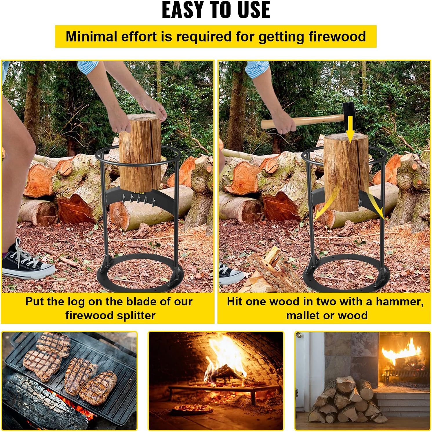 VEVOR Log Splitter 17 x 10.8, Wood Splitter for 8 Diameter Wood, Firewood Splitter 6.6 Lbs, Easy to Carry, Manual Log Splitter Made of Q235 Steel