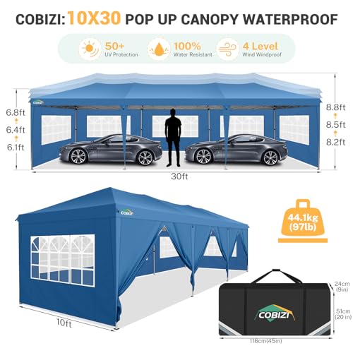 COBIZI 10x10 Pop up Canopy Tent Protable Canopy Tent with 4 Sidewalls Waterproof Commercial Instant Shelter for Parties, Wedding