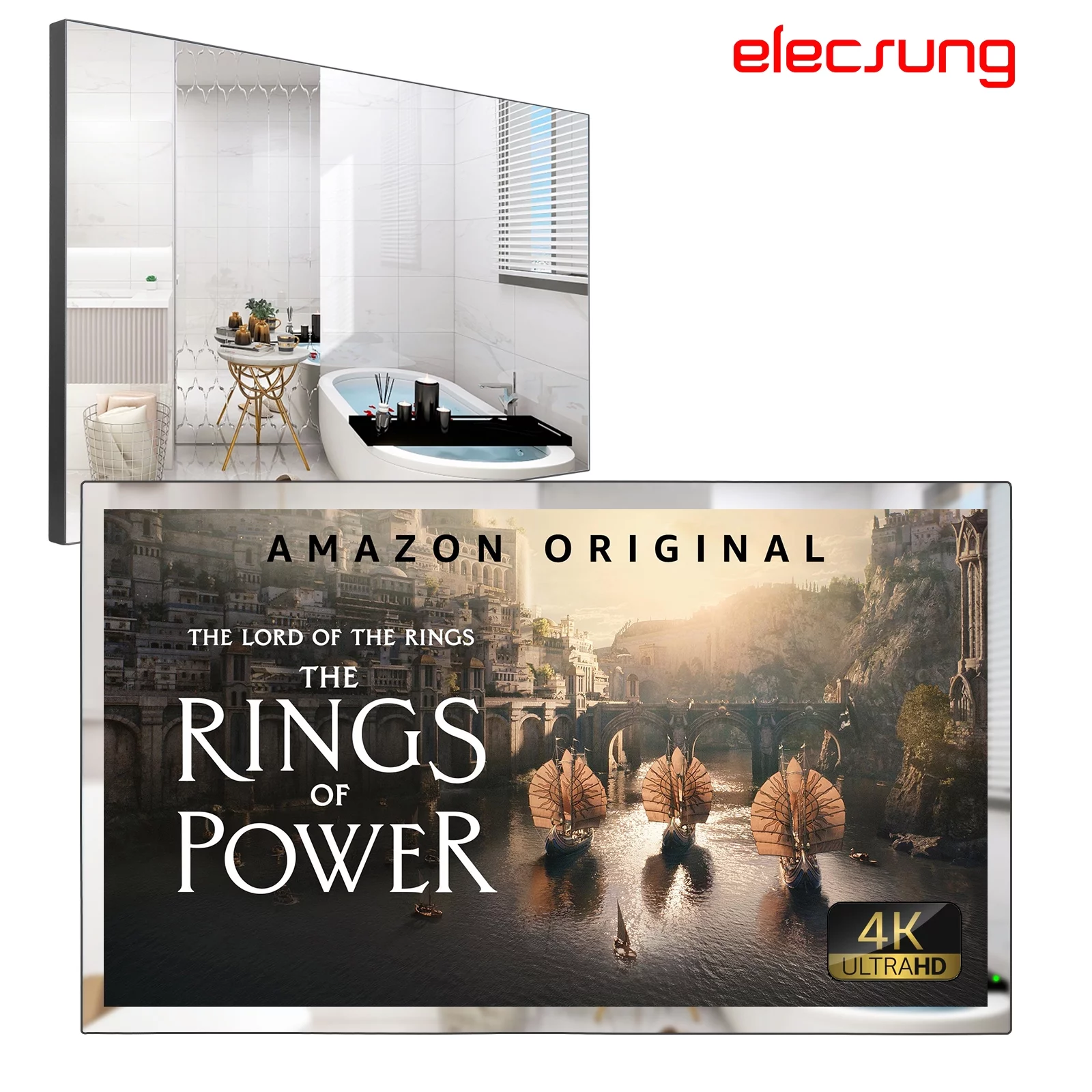 Elecsung 28 inches 4K LED TV webOS Smart Bathroom Waterproof Mirror IP65 SPA Hotel Television WiFi Voice Control ATSC - Radiant Selections