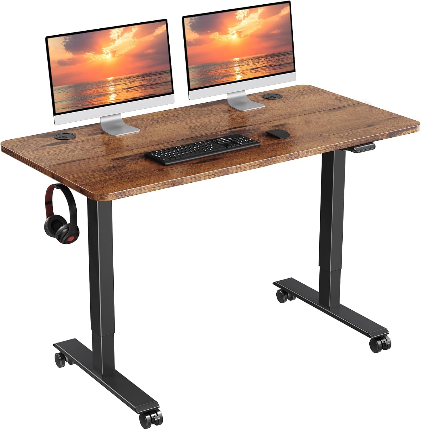 WOKA Electric Standing Desk, 48 x 24 inch Height Adjustable Desk, Stand Up Desk with Casters, Sit to Stand Desk with Splice Board