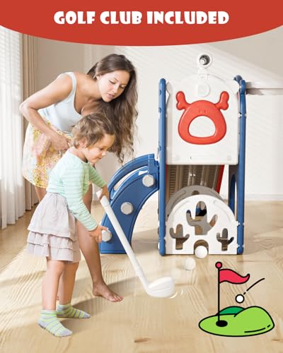 XJD 5 in 1 Toddler Slide, Kids Slide for Toddlers Age 1-3, Outdoor Indoor Playset for Toddlers with Basketball Hoop and Ball