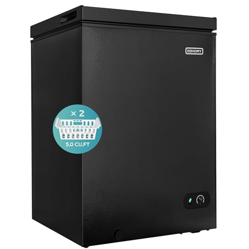 EUHOMY 3.5 Cu.Ft Chest Freezer with Removable Basket, Small Deep Freezer Adjustable 7 Thermostat, Quiet Mini Freezer Free-Standing Top Door