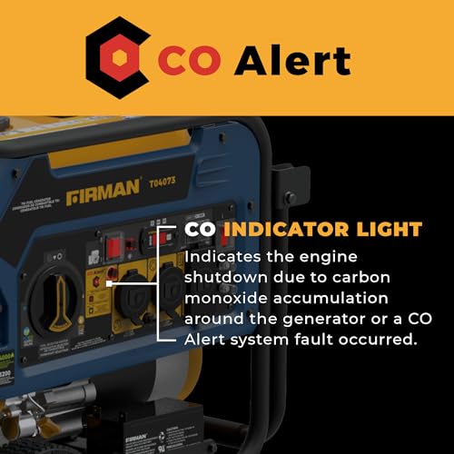 FIRMAN T04073 Tri Fuel Portable Generator, 4000W Electric Start, 120/240V, CO Alert, Quiet 67dB, 223cc Engine, 5-Gallon Tank, 14 Hrs Runtime