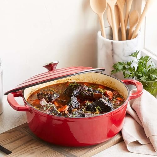Sur La Table Enameled Cast Iron Round Wide Covered Dutch Oven, 7 qt, White