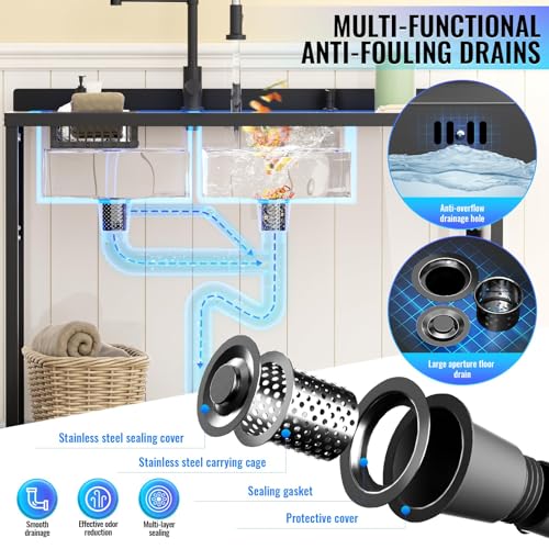 Stainless Steel Utility Sink, 30.8" × 22" × 39.5"Freestanding Sink with Cold and Hot Water Faucet,Hoses and Drain Kit for Kitchens, Bathrooms, Garage