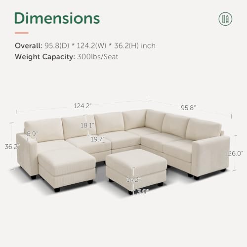 HONBAY Corduroy Modular Sectional Couch with Storage L-Shaped Sectional Couches for Living Room 6 Seater Modular Sofa, Dark Gray