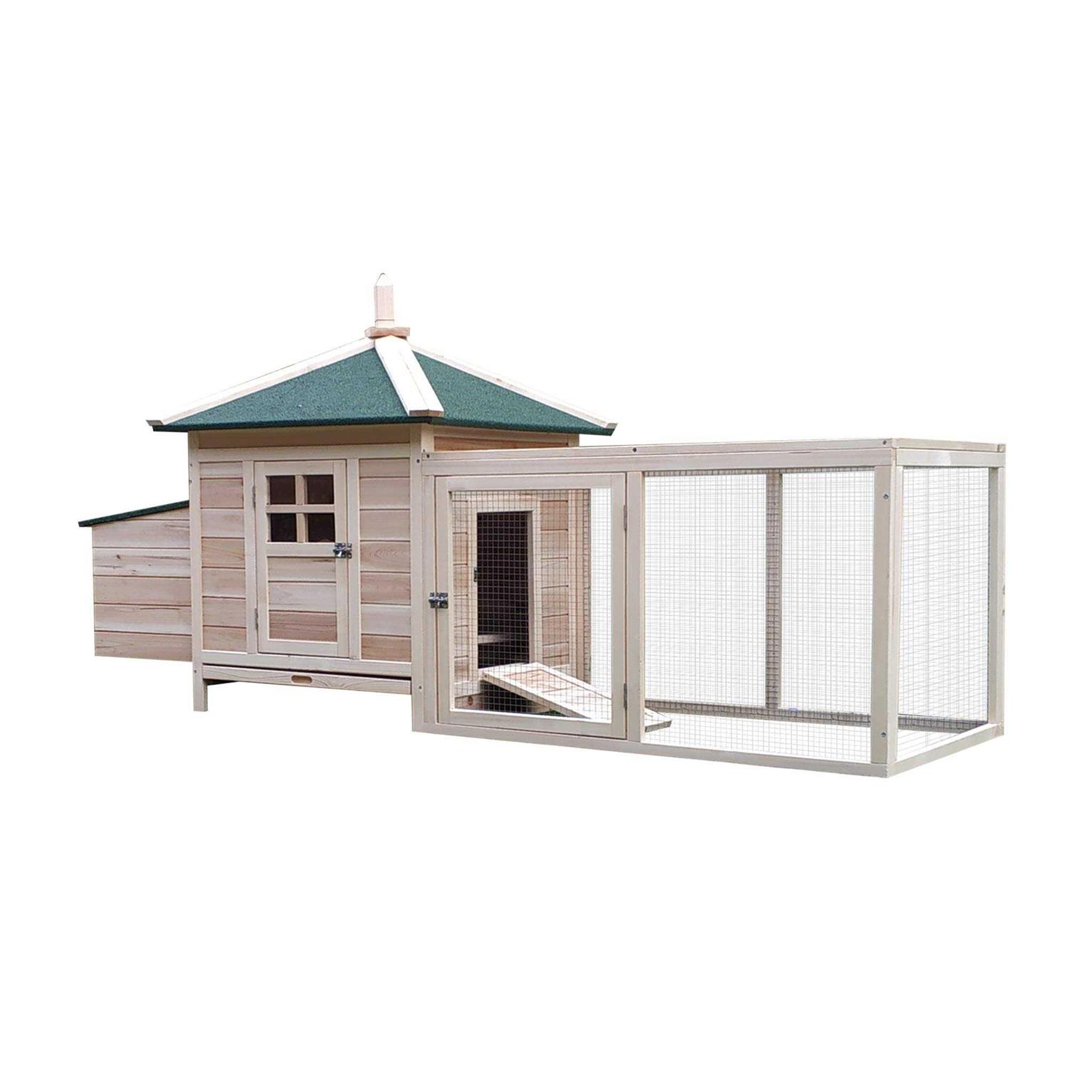 PawHut 77 Wooden Chicken Coop with Nesting Box Cute Outdoor Hen House with Removable Tray - Pet Supplies online store