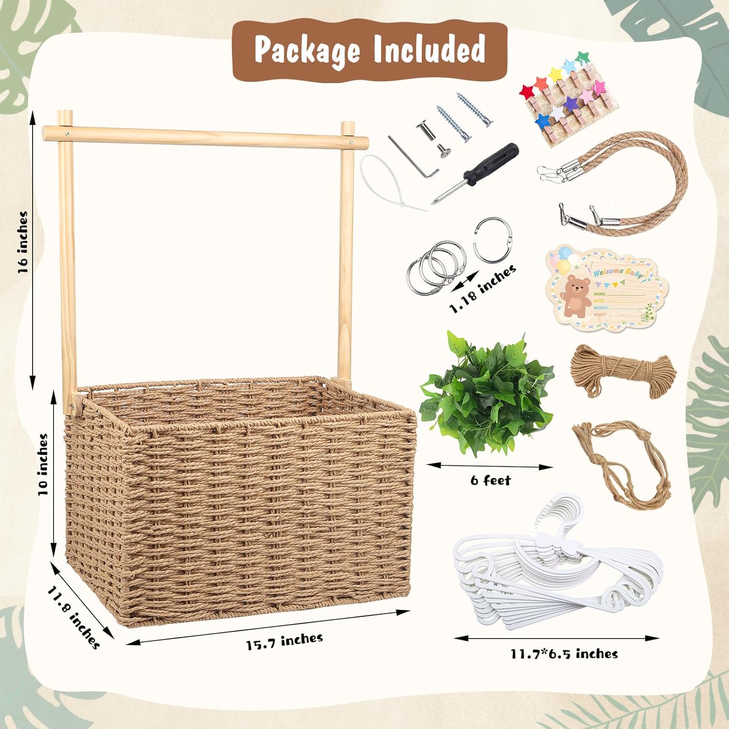 Wooden Woven Baby Shower Crate – Foldable Storage Basket with Handles, Handwoven Gift Box for Baby Shower &amp; Newborn Essentials