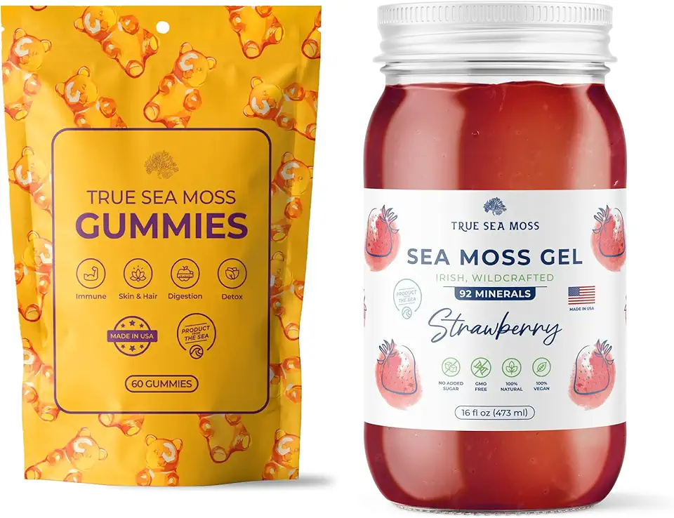 TrueSeaMoss Sea Moss Gummies Pouch & Strawberry Sea Moss Gel - Kansas Nuitrition - HNZSDS