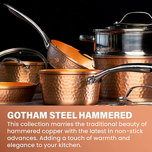 Gotham Steel Hammered 15 Pc Copper Pots and Pans Set Non Stick, Kitchen Cookware Sets, Pot and Pan Set, Ceramic Cookware Set, Non Toxic Cookware Set