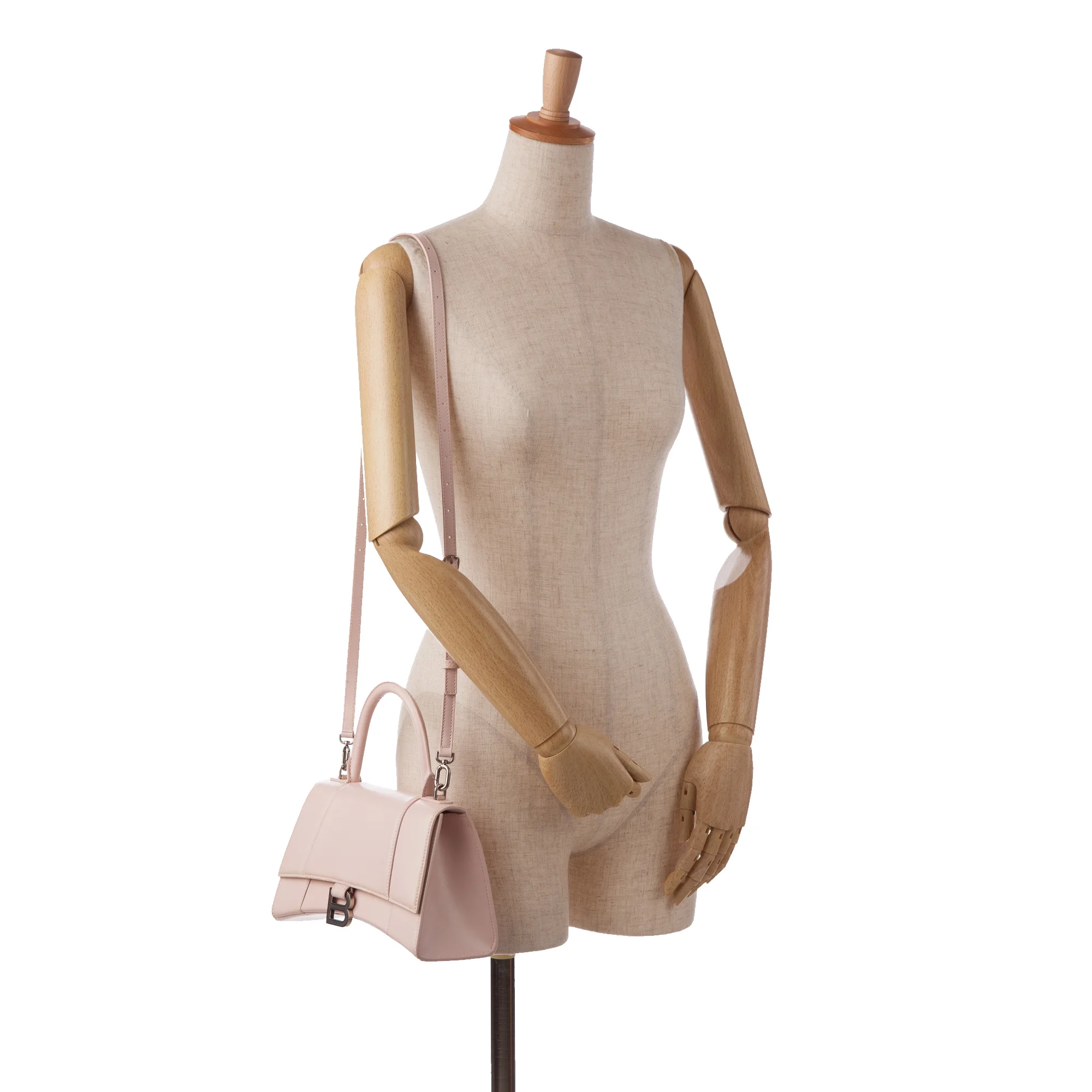 Pre-Owned Authenticated Balenciaga Hourglass S Satchel Calf Leather Pink Unisex (Good)