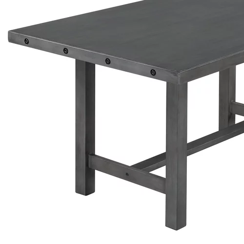 Churanty Rustic Farmhouse Dining Table Set for 7 Wooden Rectangular Table and 4 Upholstered Chairs & Bench for Dining Room,Gray