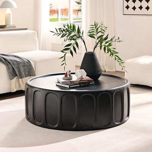 JUSTONE 15.75 ''Round Coffee Table, Accent End Table for Living Room Office Apartment, Modern Minimalist Side Table with Faux Marble Pattern