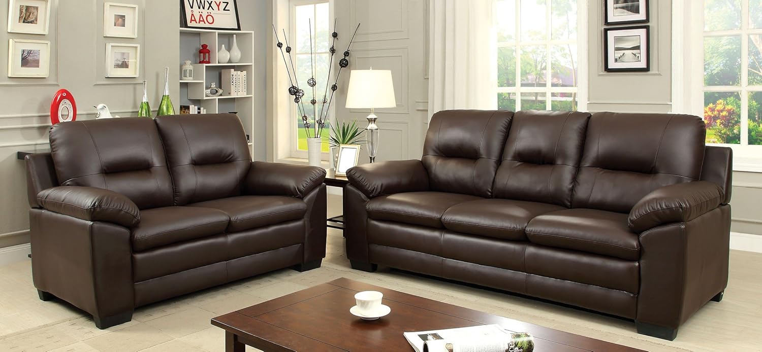 Furniture of America Acireale 2-Pieces Living Room Set Upholstered in Brown Leatherette