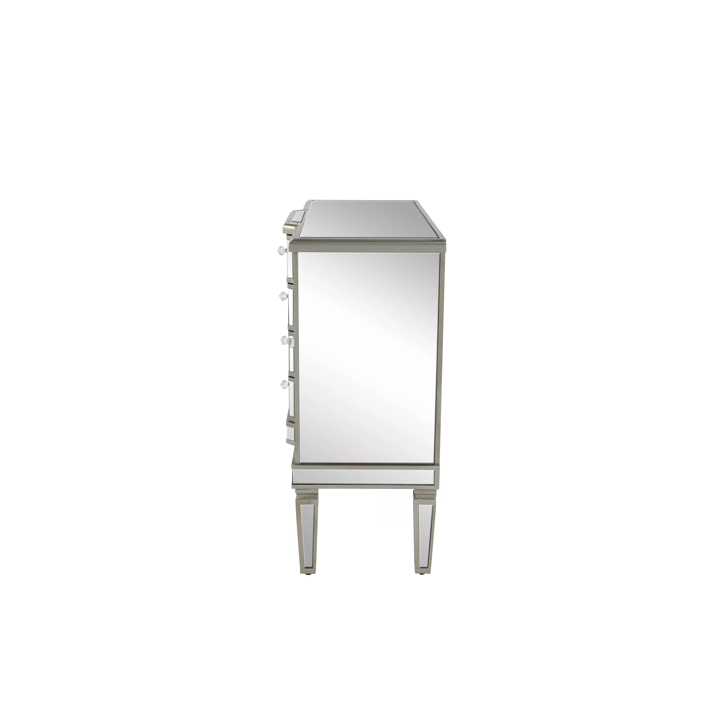 DecMode 39" x 34" Silver Wood Mirrored Panel 4 Drawers 2 Shelves and 2 Doors Buffet with Acrylic Knob Handles, 1-Piece