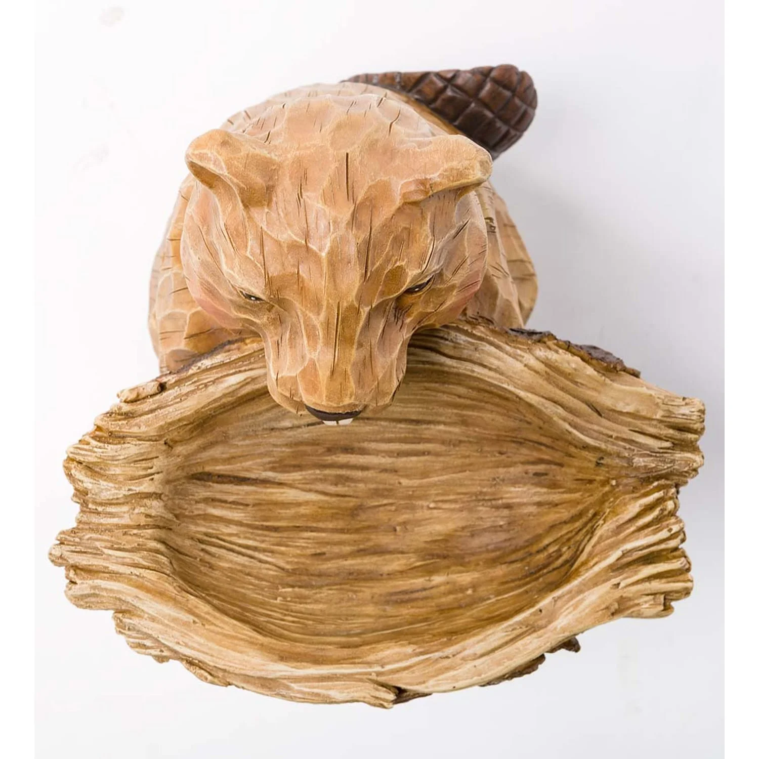 Carved Resin Beaver Birdbath