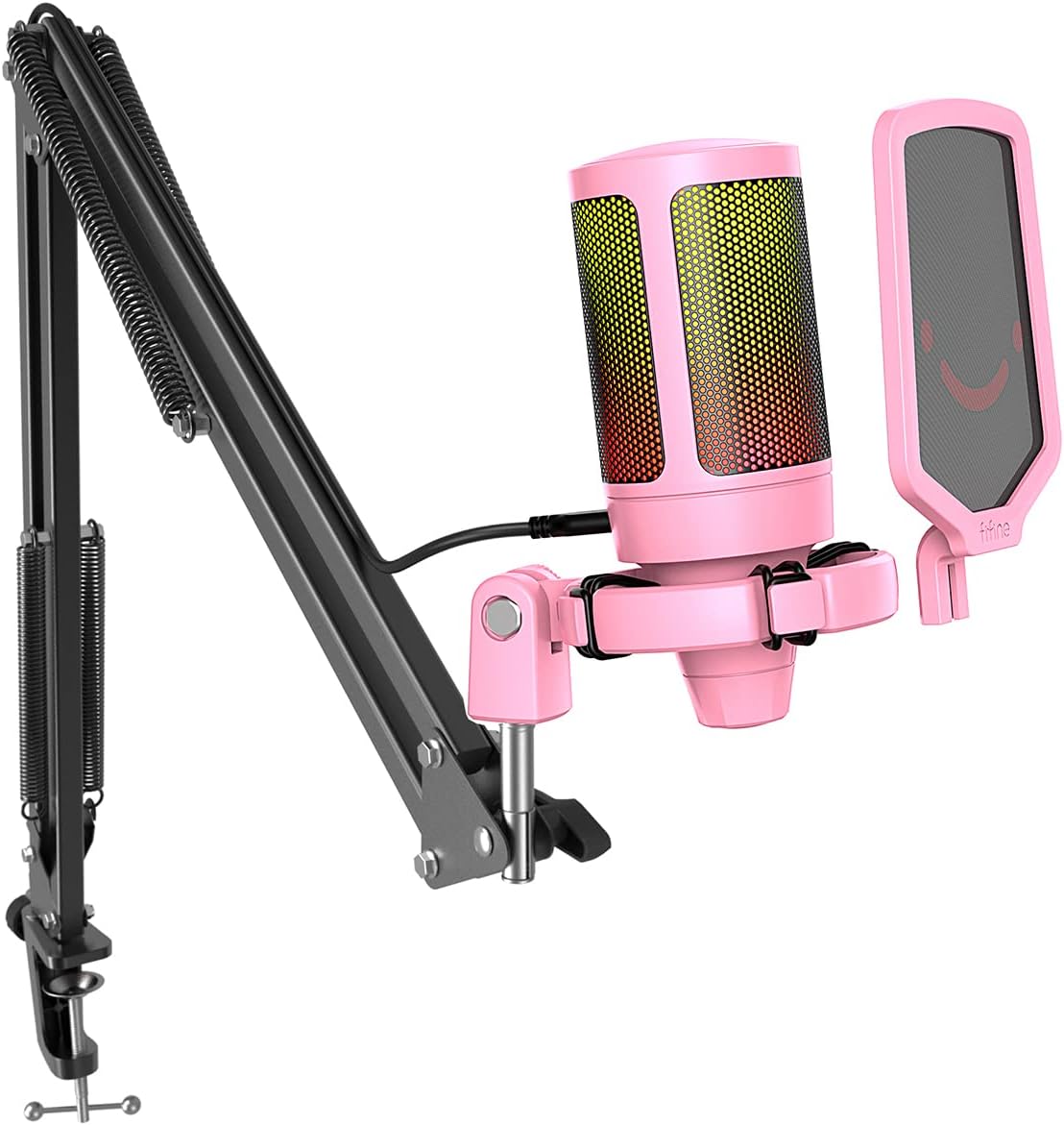 FIFINE USB Gaming Microphone Kit, Plug & Play for PC, PS4/5, 192 kHZ Condenser Cardioid Microphone Set with Mute Button, Volume Gain, RGB, Arm Stand