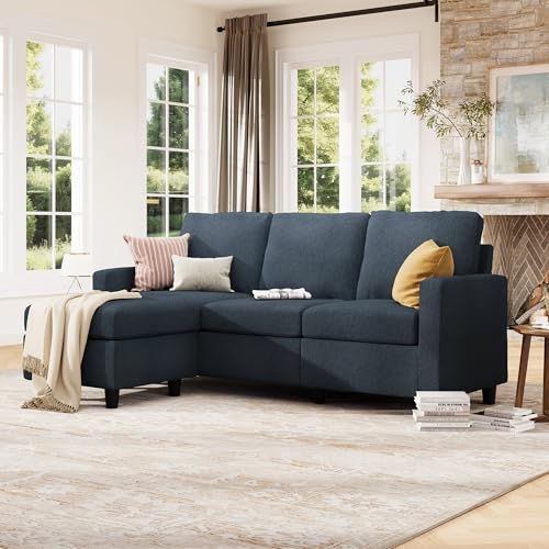 HONBAY Convertible Sectional Sofa, L Shaped Couch with Reversible Chaise for Small Space, Black