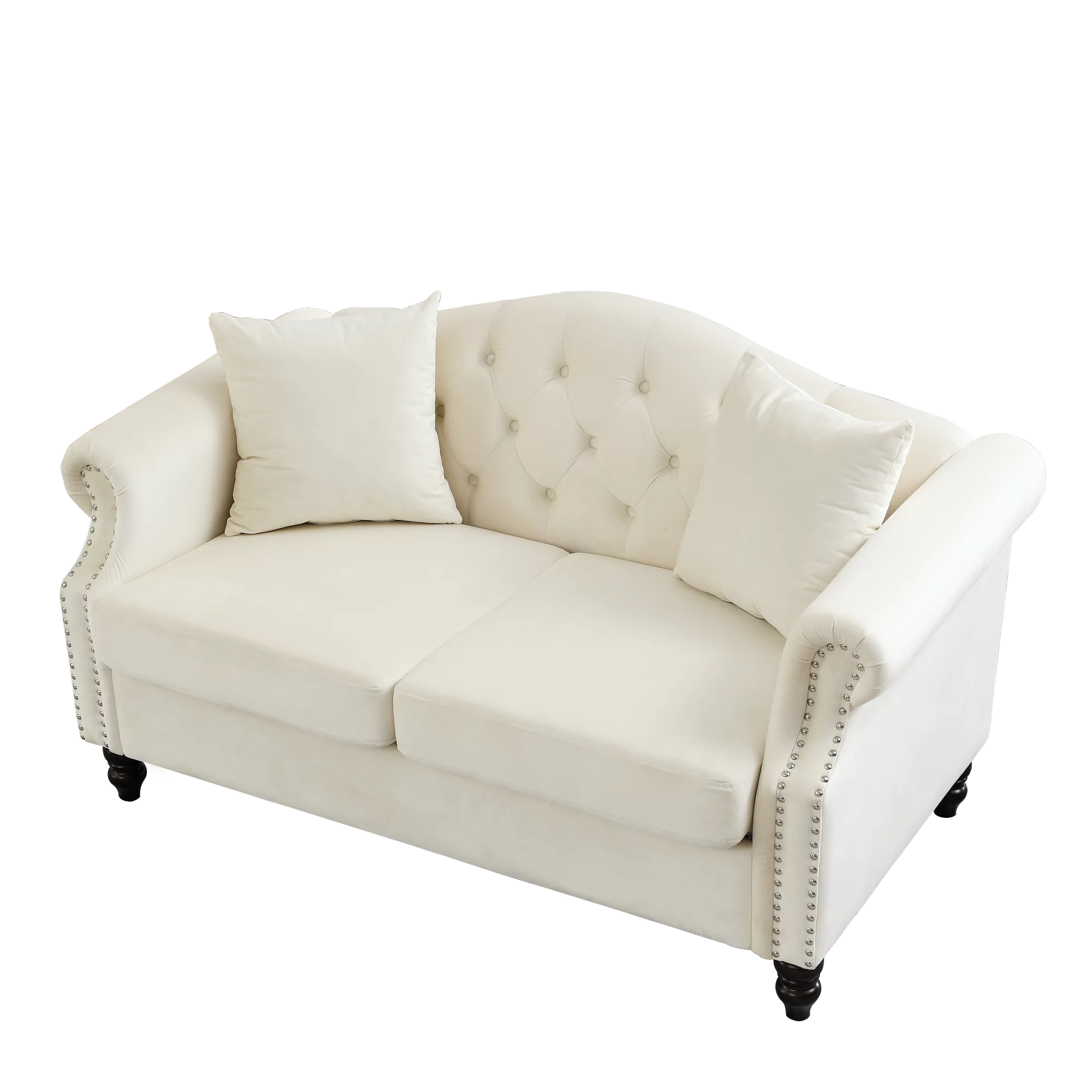 57" Chesterfield Sofa Grey Velvet for Living Room, 2 Seater Sofa Tufted Couch with Rolled Arms and Nailhead for Living Room, Bedroom, Office