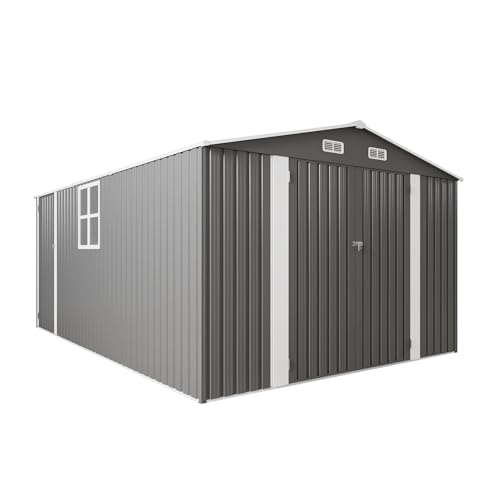 10x12x6.7FT Outdoor Storage Shed, Galvanized Steel Garden Shed with Lockable Door & Window, Waterproof Metal Tool Storage for Garden, Backyard, Patio