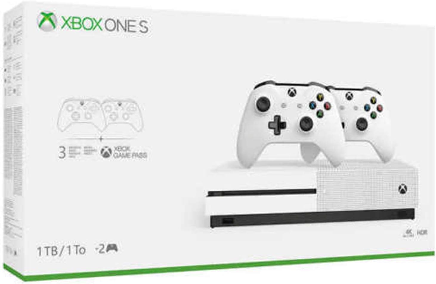Xbox Newest Flagship Microsoft One S 512GB SSD Bundle with 512GB SSD Fast Boot, Two (2X) Wireless Controllers, 1-Month Game Pass Trial