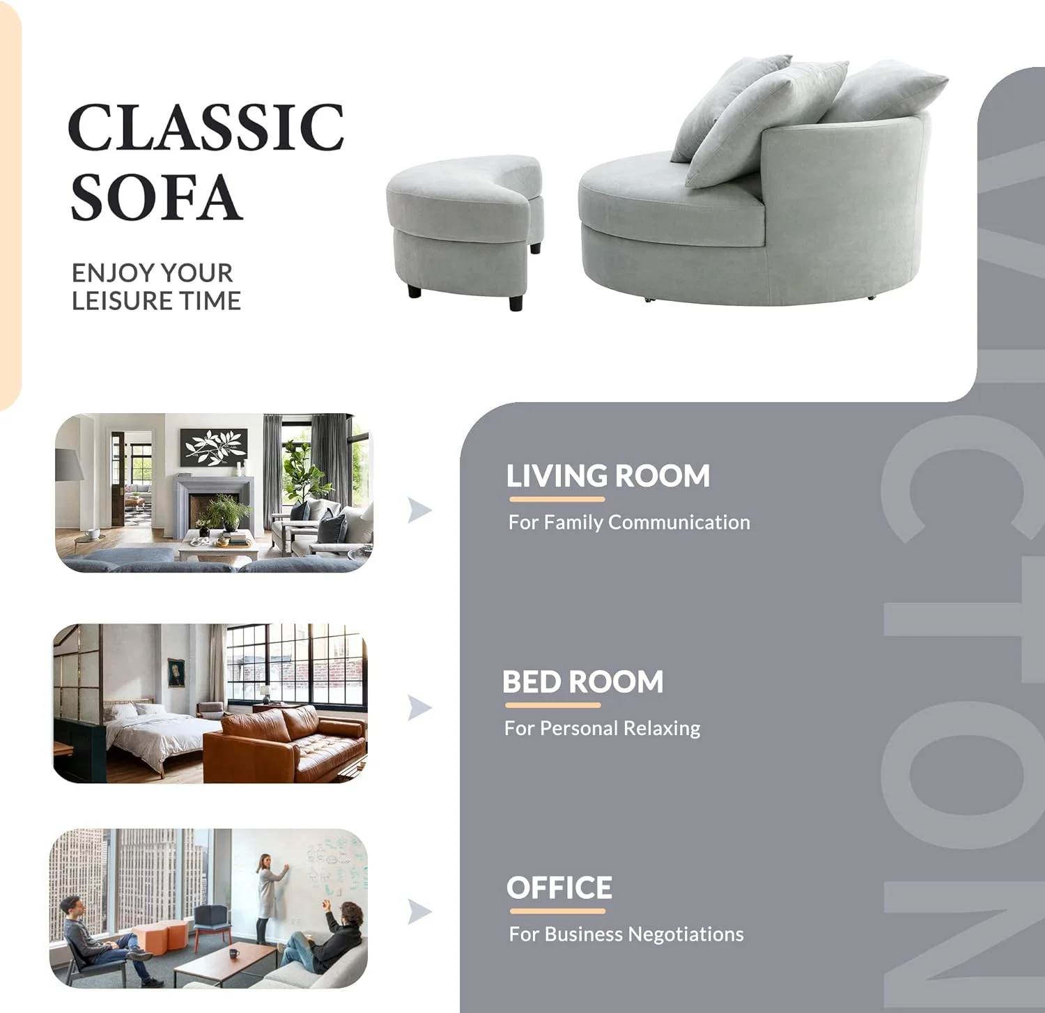 Swivel Accent Barrel Chair With Storage Ottoman & 4 Pillows, Modern Linen Leisure Chair Round Accent For Living Room