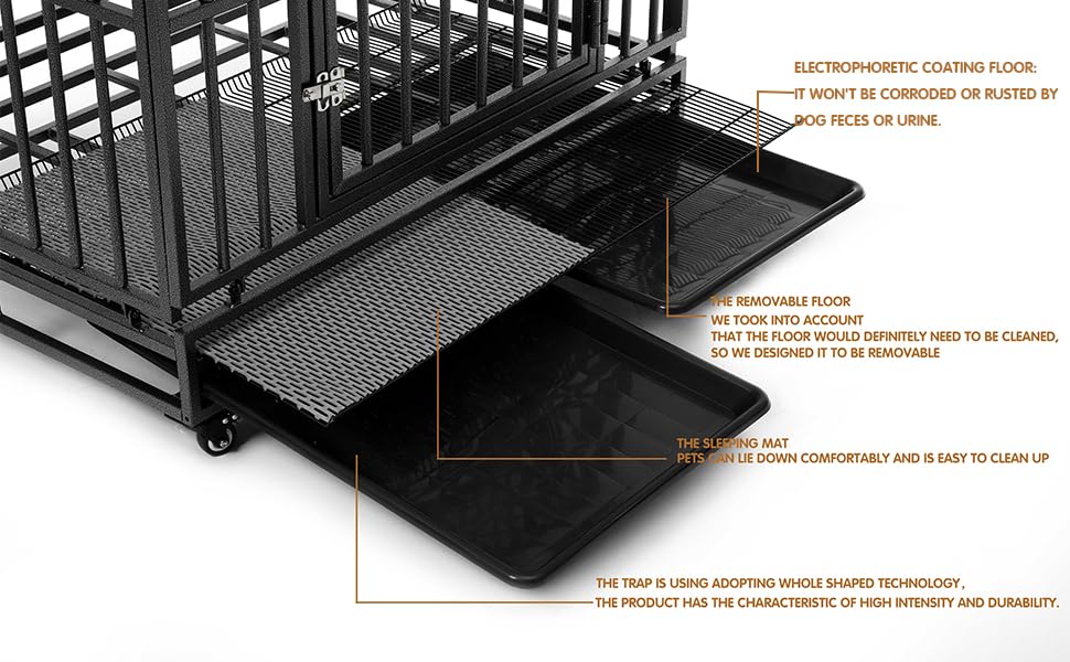 Heavy Duty Extra Large Dog Crate with Wheels - Indestructible 38/42/46 Inch Chew-Proof, Escape-Proof Kennel for High-Anxiety and Extra Large Dogs
