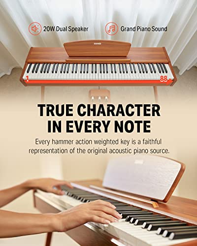 Donner DDP-80 PLUS Digital Piano 88 Key Weighted Keyboard, Home Electric Piano, Supports USB-MIDI & Headphones Connection, Semi-open Cover Designed