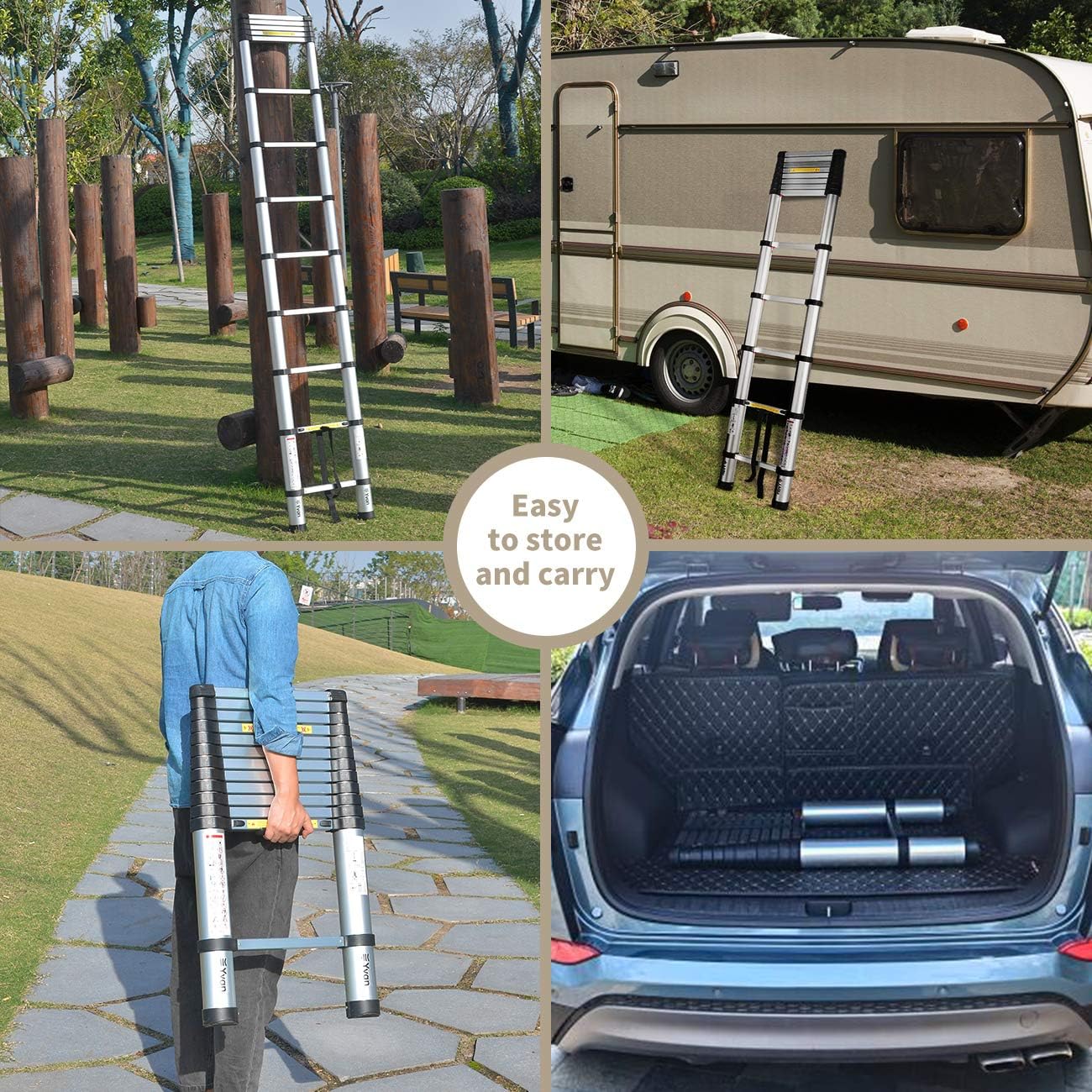 Yvan Telescoping Ladder,12.5 FT One Button Retraction Aluminum Telescopic Extension Extendable Ladder
