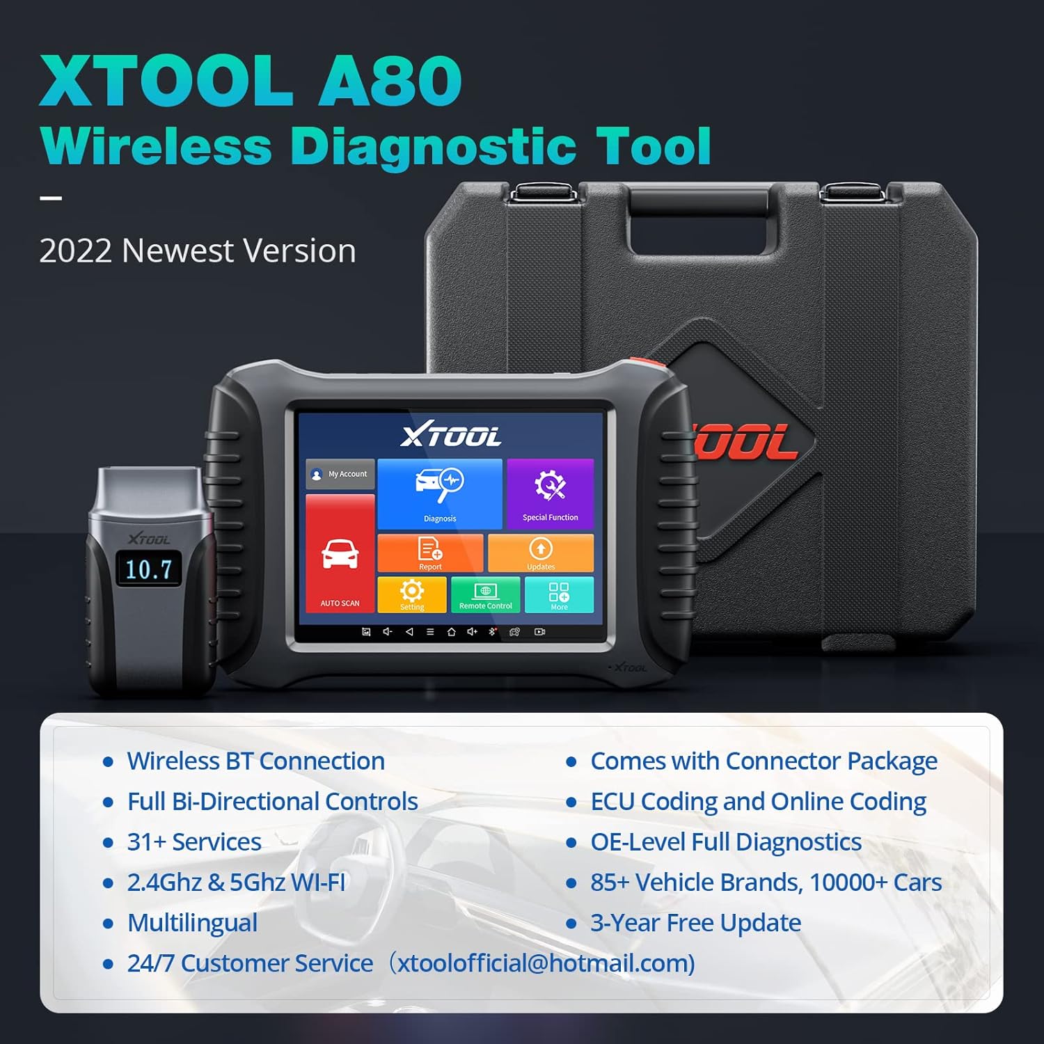 XTOOL A80 Wireless Diagnostic Tool ( with Non-OBDII Adapter Kit), Bi-Directional Scan Tool with Advanced ECU Coding, Key Programming