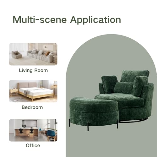 Chifee & Vingol 42.2" Oversized Swivel Accent Chair Round Barrel Chair,Chenille,Beige