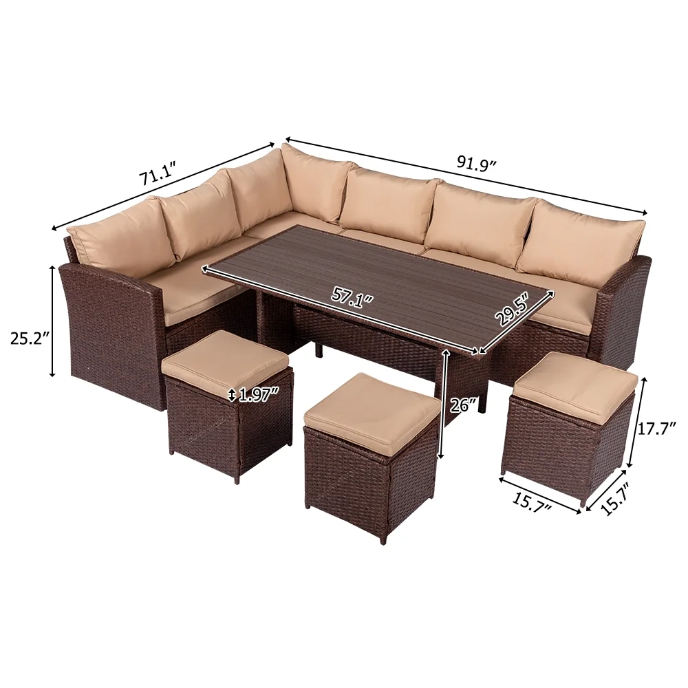 Zimtown 8PCS Wicker Rattan Couch Conversation Set Brown, Patio Dining Set, Rattan Furniture, Module Sofa Set for Garden, Yard