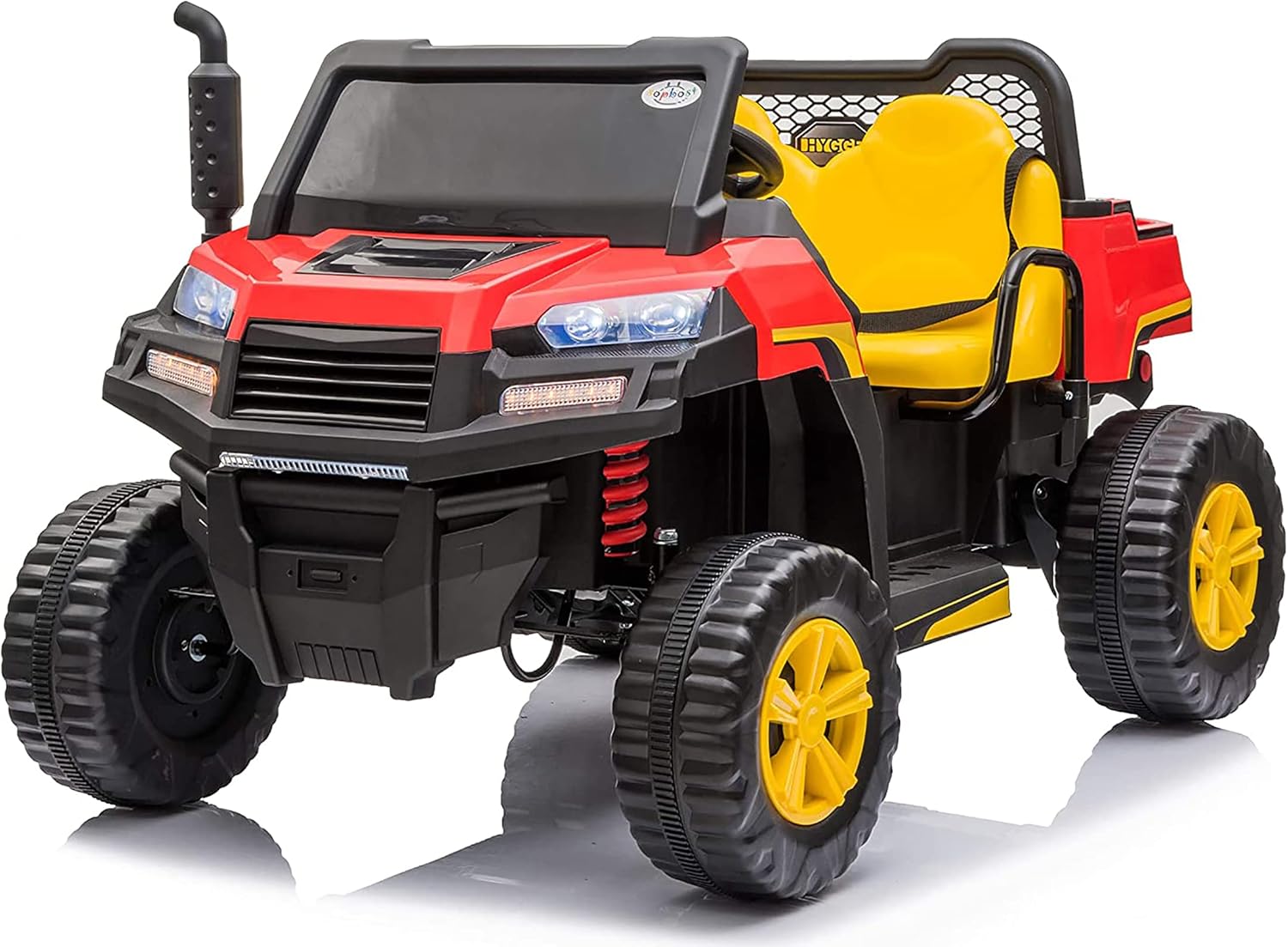 2-Seater Ride on Truck with Dump Bed, 12V Battery Toy Car, Ride on Tractor with Trailer, Ride On Car with Remote Control, LED Light, Horn, Music