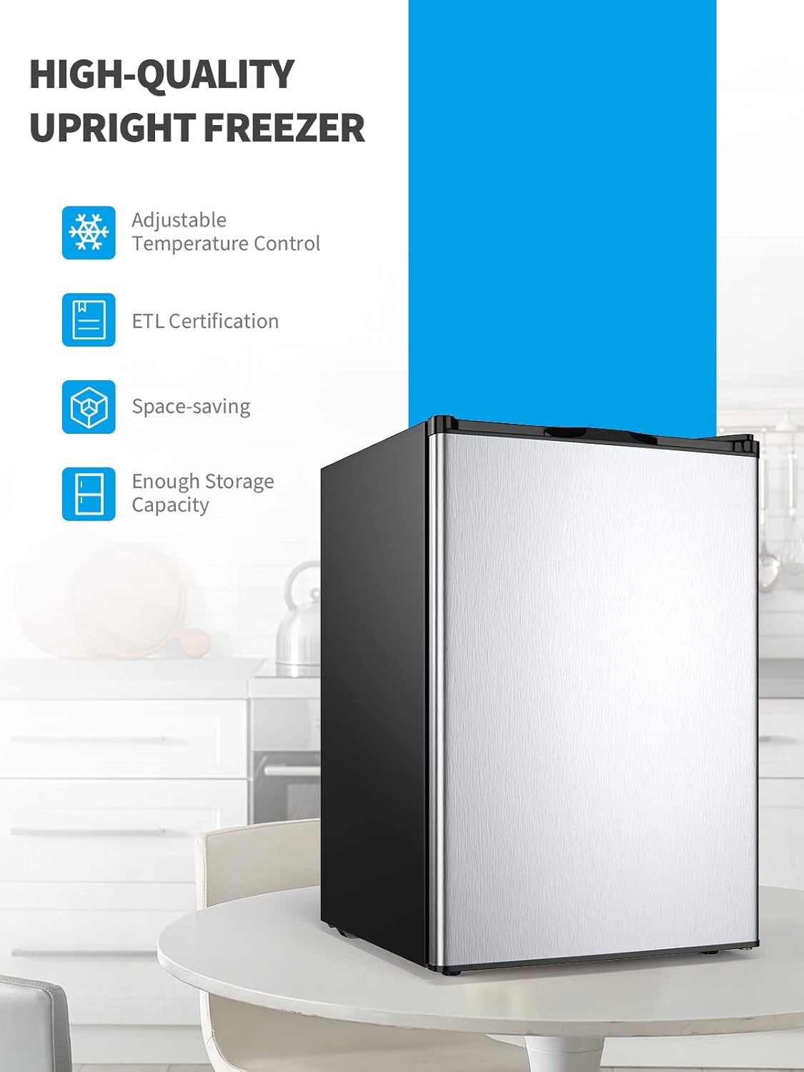NAFORT Compact Upright Freezer 3.0 Cu. Ft. with Stainless Steel Single Door, Small Freezing Machine with Reversible Door