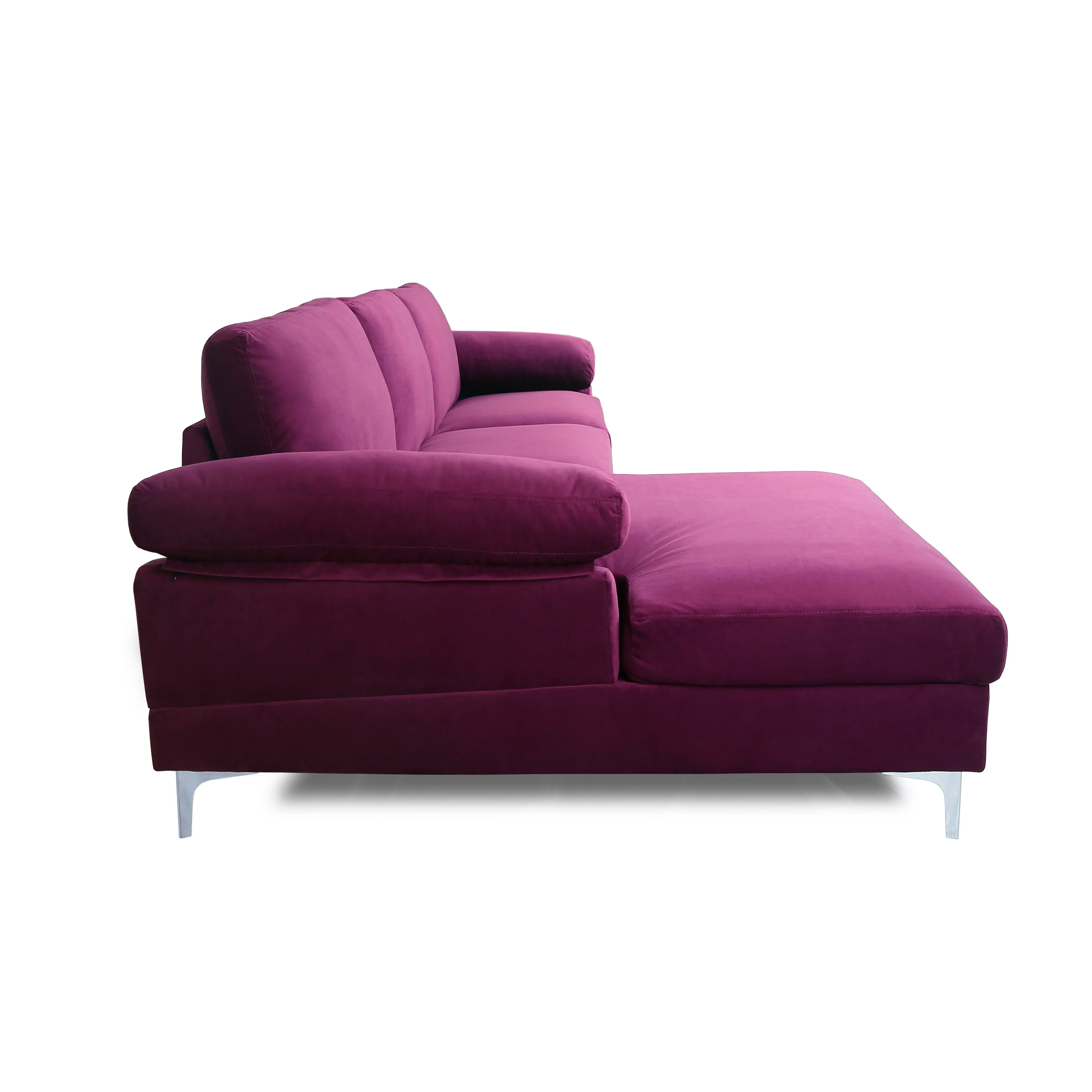 103" Wide Modern Upholstered L-shape Left Facing Tufted Velvet Sectional Sofa with Metal Leg Purple