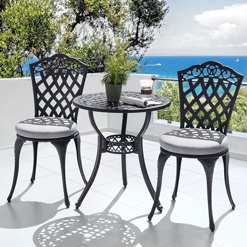 NUU GARDEN 3 Piece Bistro Set Outdoor, All Weather Cast Aluminum Patio Bistro Sets Patio Table and Chairs Set of 2 with Umbrella Hole for Yard
