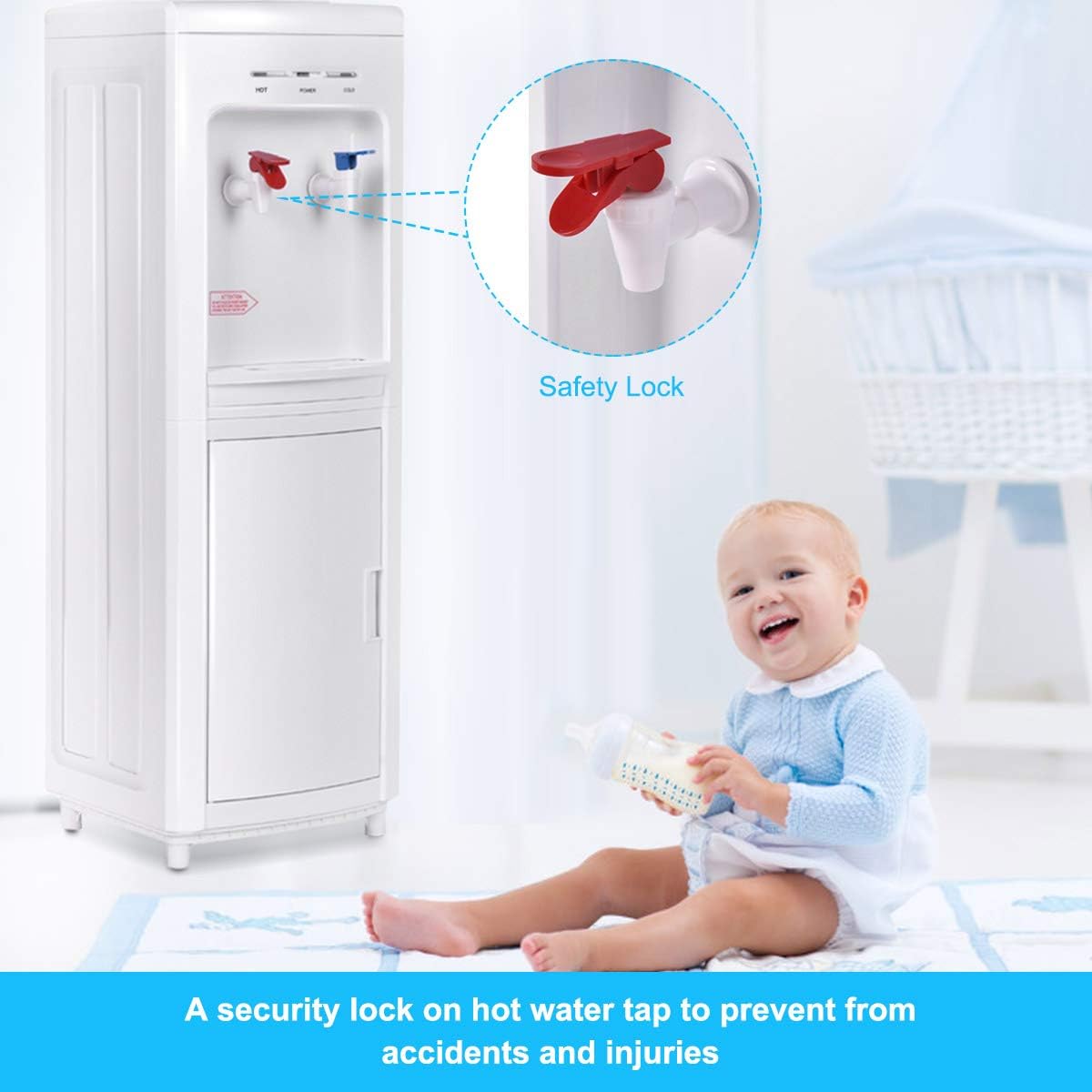 COSTWAY Water Cooler Dispenser for 3-5 Gallon Bottle, Top Loading Hot and Cold Water Dispenser with Storage Cabinet, Child Lock