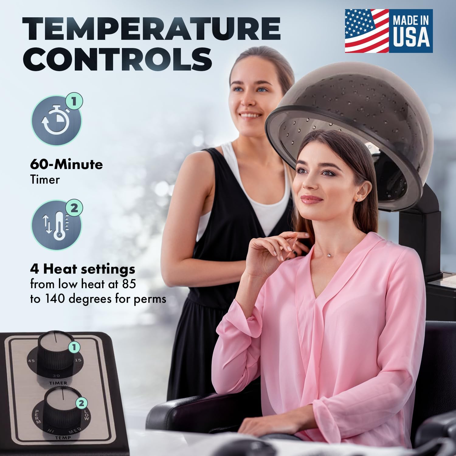 Buy-Rite X-TRA Hot Dryer Professional Hooded Standing Salon Dryer, 980 Watts, Made in The USA, Timer and 4-Setting Temperature Control