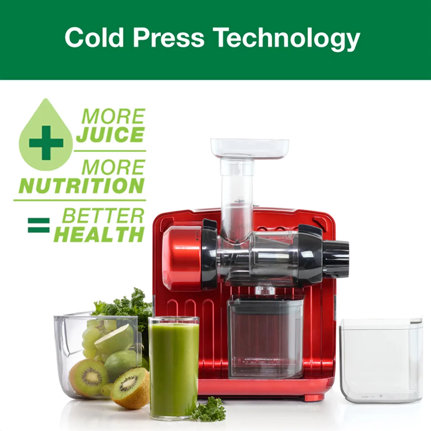 Omega Juicer JCUBE500RD Cold Press 365 Slow Masticating Juice Extractor and Nutrition System with On-Board Storage, 120-Watts, Red
