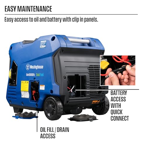 Westinghouse 5000 Peak Watt Super Quiet Dual Fuel Portable Inverter Generator, Wheel & Handle Kit, Gas & Propane Powered, RV Ready, CO Sensor