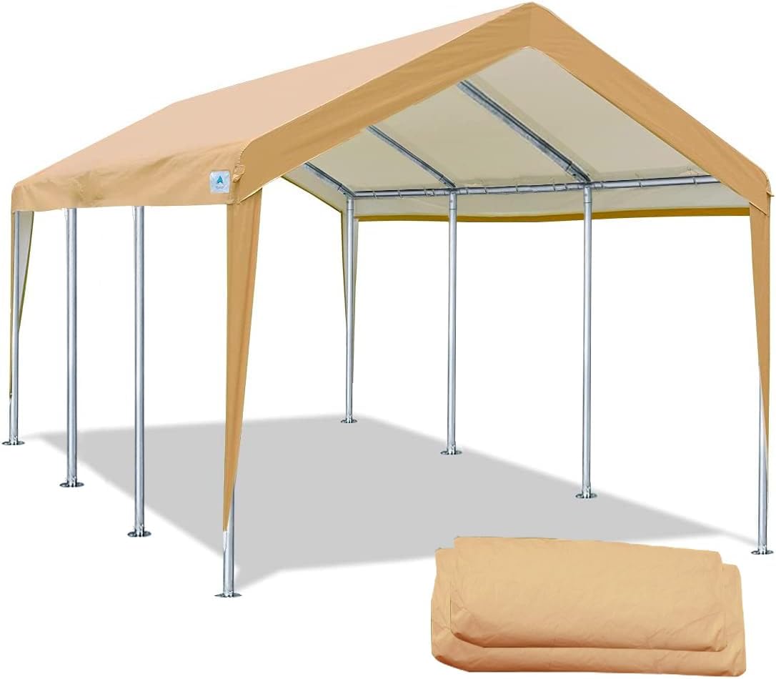 ADVANCE OUTDOOR Adjustable 10x20 ft Heavy Duty Carport Car Canopy Garage Shelter Boat Party Tent, Adjustable Heights from 9.5ft to 11.0ft