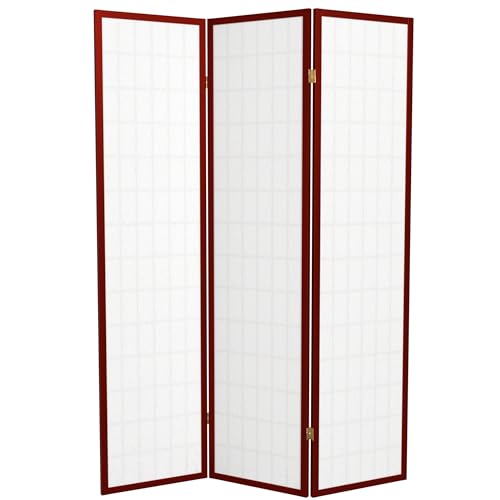Red Lantern 6 ft. Tall Window Pane Shoji Screen-Natural-4 Panels Room Divider
