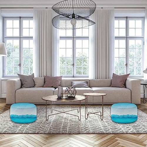 Round Pouf Ottoman Sea animals seamless Bright shells starfish colorful seabed Cute Foot Stool Foot Rest Floor Stool Bean Bag Chair Cotton Linen
