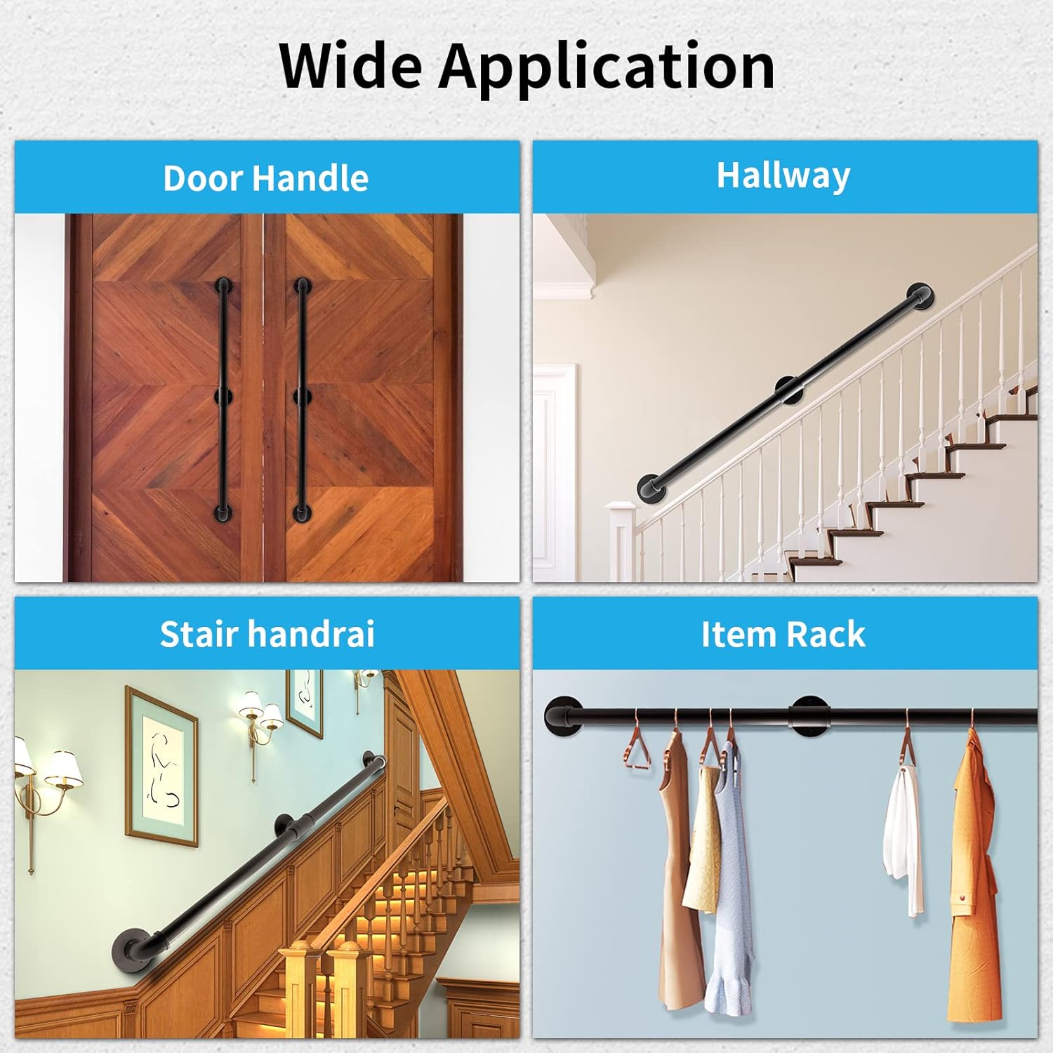 PNBO Wall Handrail 7FT/210CM,Industrial Staircase Railing 1.25 Inch Tube Diameter, Galvanized Pipe Handrail