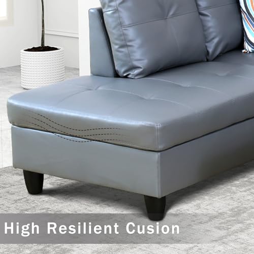 Faux Leather Sectional Sofa Couch with Storage Ottoman, L Shaped Couches for Living Room Furniture Sets、Offices、Apartments Furniture Sets