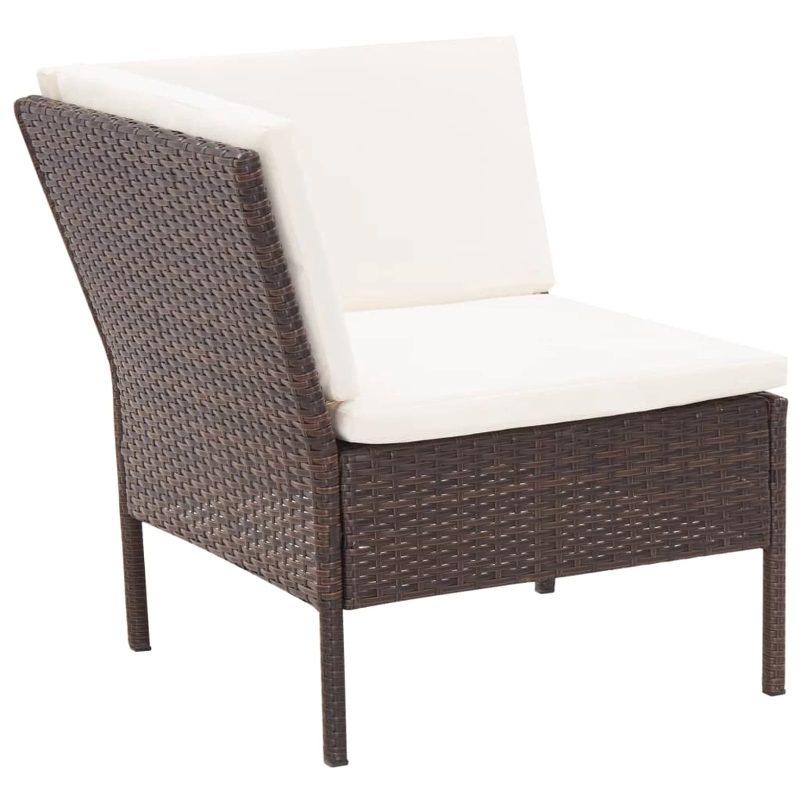 Dcenta 6 Piece Outdoor Conversation Set White Cushioned Corner with 4 Center Sofas and Coffee Table Brown Poly Rattan Patio Sectional Set for Garden
